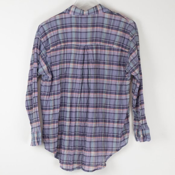 Madewell Shrunken Trapeze Shirt Plaid Button Front Cotton Blue Pink Size Small - Picture 3 of 6